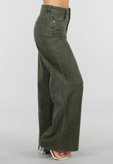 NEW120826 Olijfgroene Wide Leg Jeans