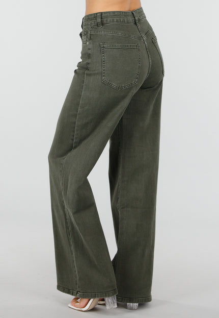 NEW120826 Olijfgroene Wide Leg Jeans