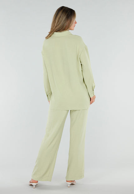NEW120826 Pistache Blouse met Kraag en Knoopsluiting