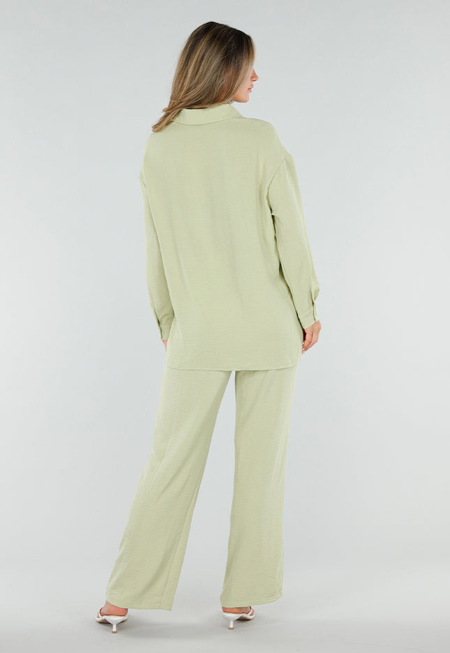 NEW120826 Pistache Blouse met Kraag en Knoopsluiting
