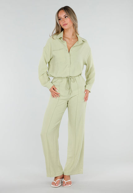 NEW120826 Pistache Blouse met Kraag en Knoopsluiting