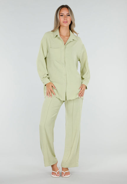 NEW120826 Pistache Blouse met Kraag en Knoopsluiting