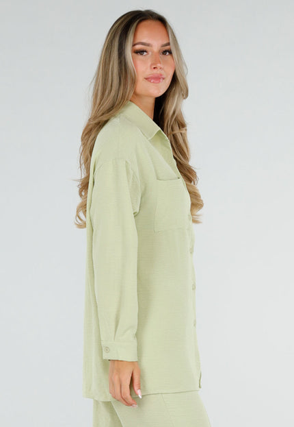 NEW120826 Pistache Blouse met Kraag en Knoopsluiting