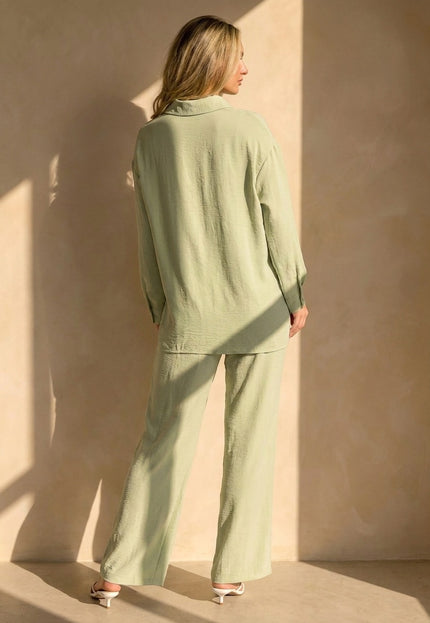 NEW120826 Pistache Blouse met Kraag en Knoopsluiting
