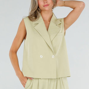 NEW120826 Pistache Double Breasted Gilet