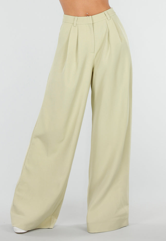 NEW120826 Pistache Groene Tall Wide Leg Broek
