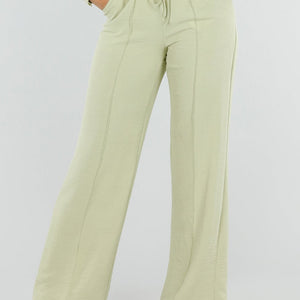 NEW120826 Pistache Wide Leg Broek met Strikkoord