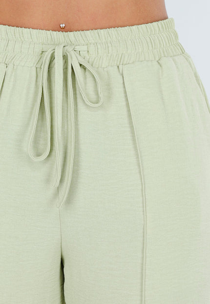 NEW120826 Pistache Wide Leg Broek met Strikkoord