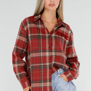 NEW120826 Rode Geruite Blouse