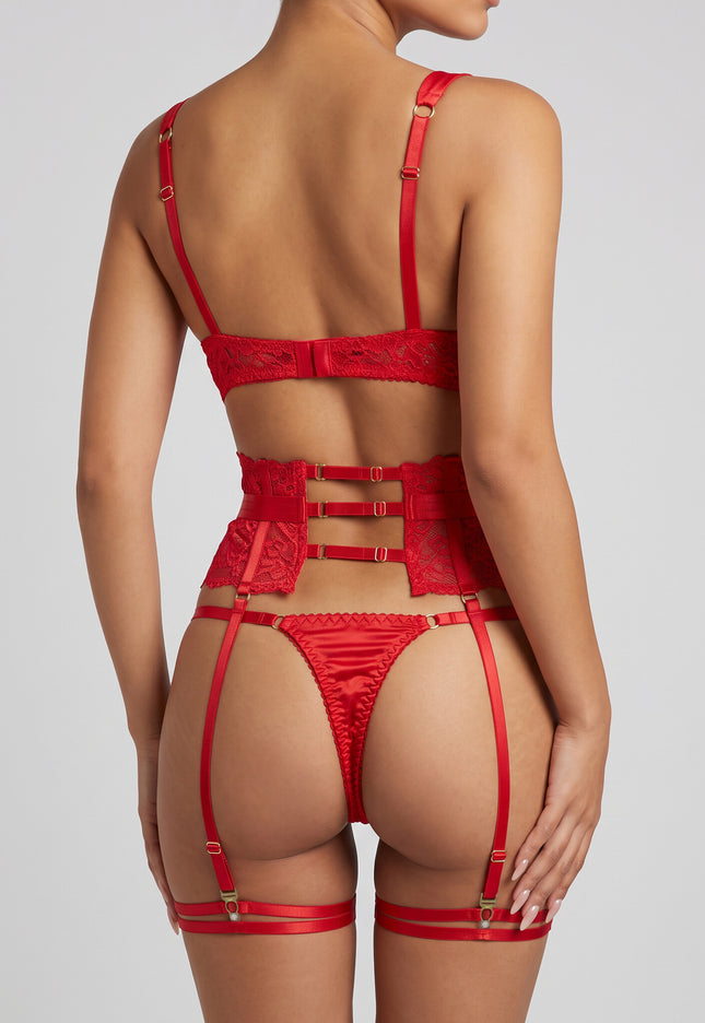 NEW120826 Rode Kanten Lingerie Set met Jarretelgordel