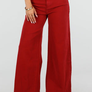 NEW120826 Rode Wide Leg Jeans met Lichte Stretch
