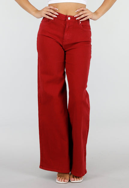 NEW120826 Rode Wide Leg Jeans met Lichte Stretch