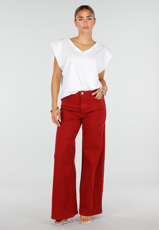 NEW120826 Rode Wide Leg Jeans met Lichte Stretch