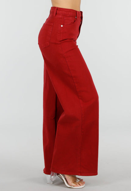 NEW120826 Rode Wide Leg Jeans met Lichte Stretch