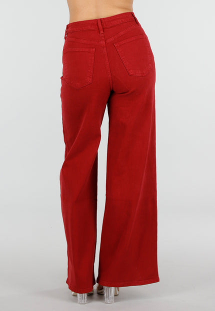 NEW120826 Rode Wide Leg Jeans met Lichte Stretch