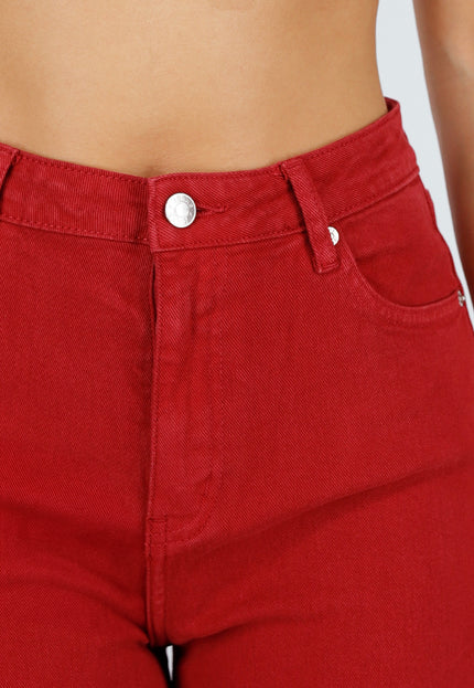 NEW120826 Rode Wide Leg Jeans met Lichte Stretch