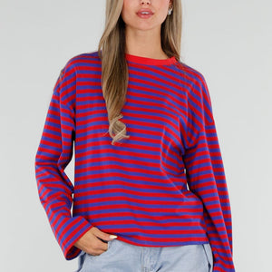 NEW120826 Rood Blauwe Gestreepte Top