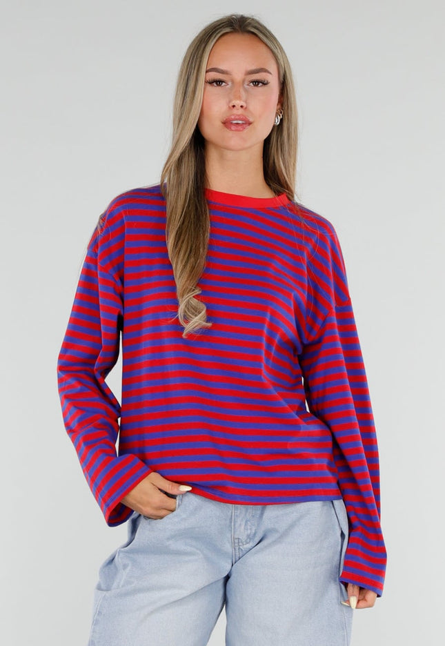 NEW120826 Rood Blauwe Gestreepte Top