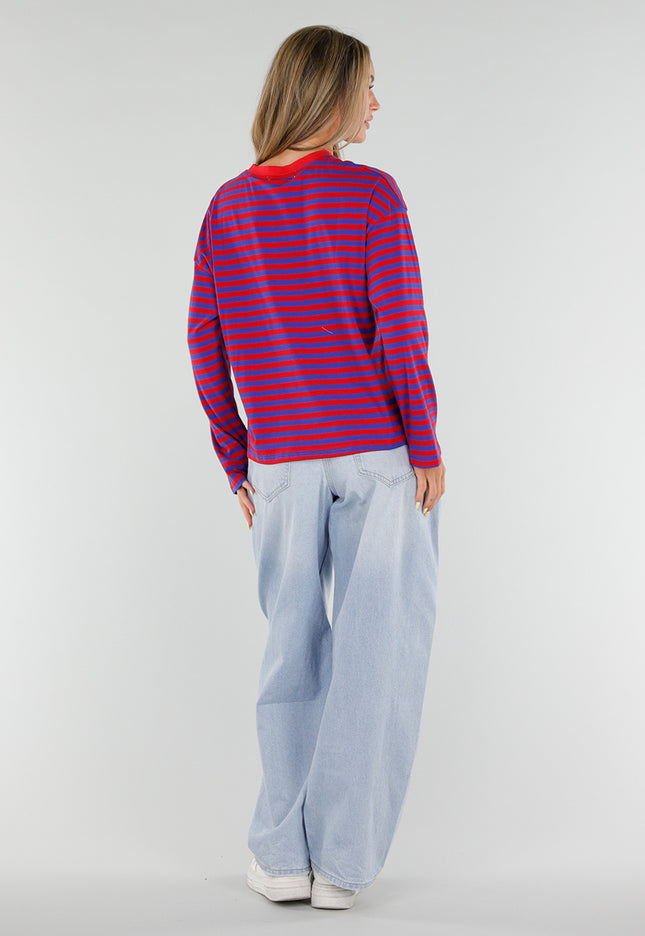 NEW120826 Rood Blauwe Gestreepte Top