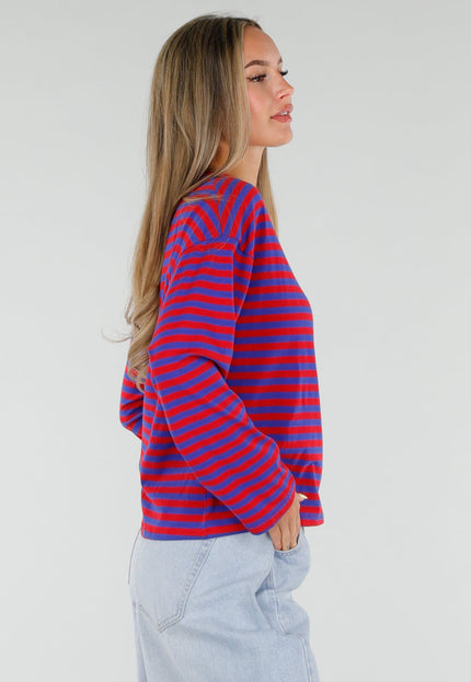 NEW120826 Rood Blauwe Gestreepte Top