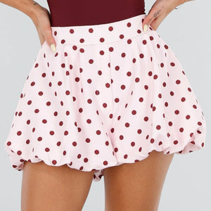 NEW120826 Roze Ballon Short met Bordeaux Stippen