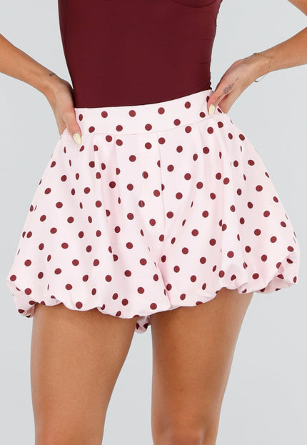 NEW120826 Roze Ballon Short met Bordeaux Stippen