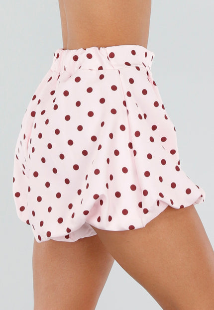 NEW120826 Roze Ballon Short met Bordeaux Stippen