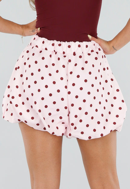 NEW120826 Roze Ballon Short met Bordeaux Stippen