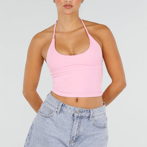 NEW120826 Roze Halter Sport Top met Uitneembare Pads