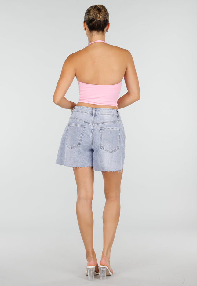 NEW120826 Roze Halter Sport Top met Uitneembare Pads