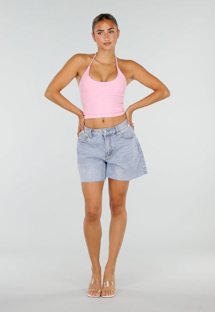 NEW120826 Roze Halter Sport Top met Uitneembare Pads