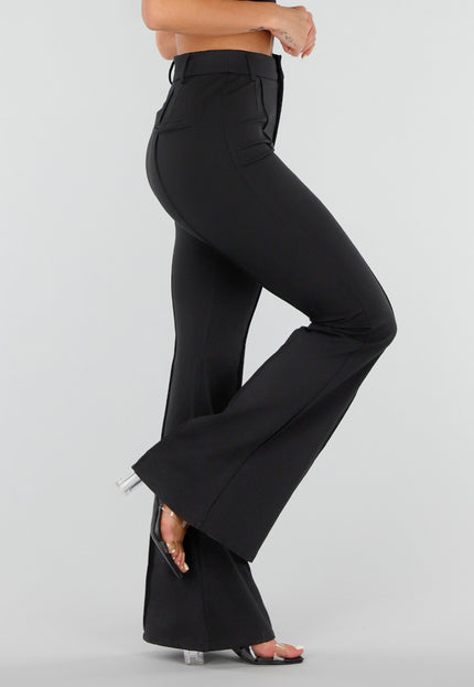 NEW120826 Super Stretch Pantalon Flared Zwart