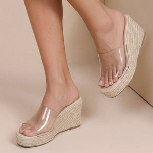 NEW120826 Transparante Slippers met Beige Sleehak