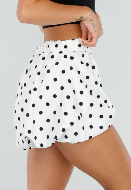 NEW120826 Witte Ballon Short met Zwarte Stippen