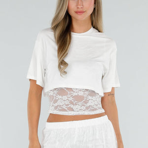 NEW120826 Witte Crop Top met Kant Taille