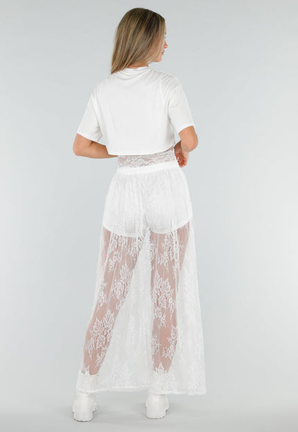 NEW120826 Witte Crop Top met Kant Taille
