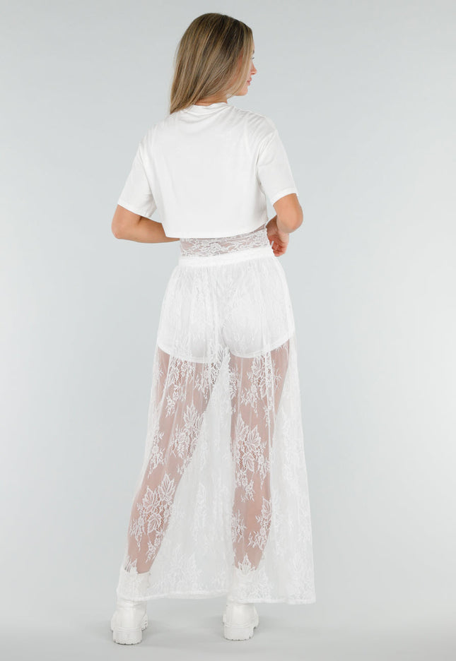 NEW120826 Witte Crop Top met Kant Taille