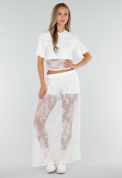 NEW120826 Witte Crop Top met Kant Taille