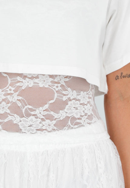 NEW120826 Witte Crop Top met Kant Taille