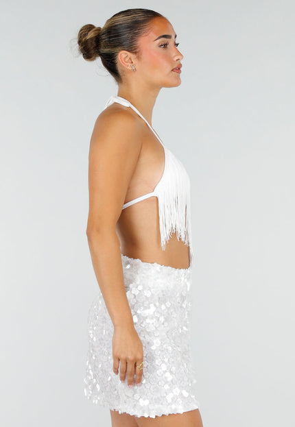 NEW120826 Witte Fringe Halter Top