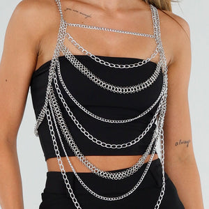 NEW120826 Zilverkleurige Bodychain met Choker