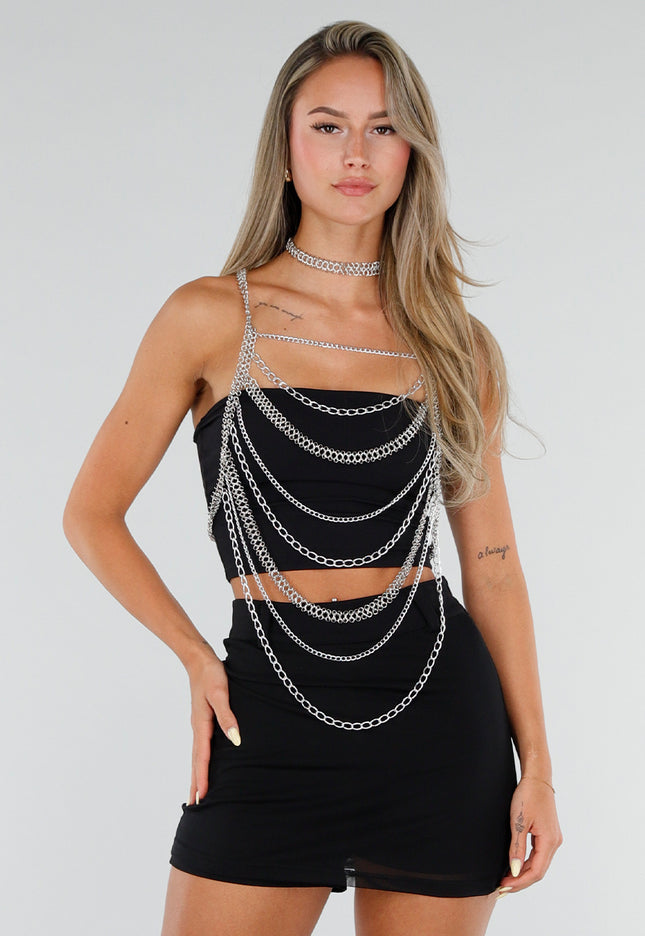 NEW120826 Zilverkleurige Bodychain met Choker