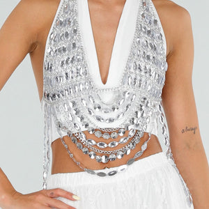 NEW120826 Zilverkleurige Bodychain met Strass Stenen