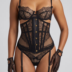 NEW120826 Zwart Kanten Lingerie Set met Korset