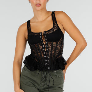 NEW120826 Zwart Kanten Peplum Korset