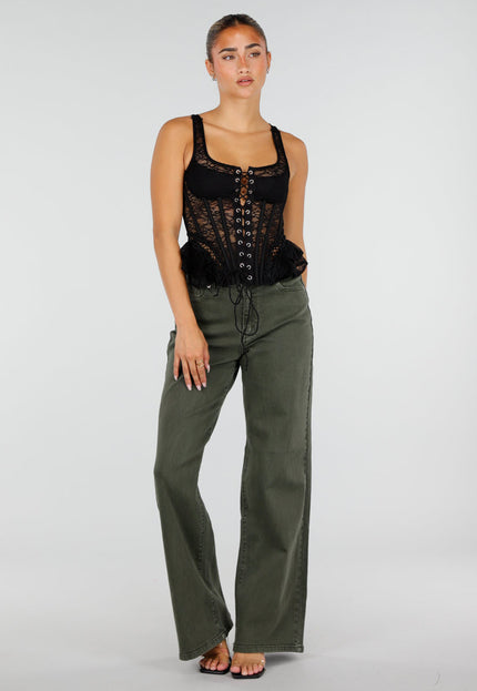 NEW120826 Zwart Kanten Peplum Korset
