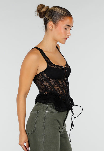 NEW120826 Zwart Kanten Peplum Korset