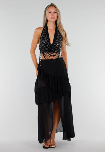 NEW120826 Zwarte Bodychain met Zwarte Stenen