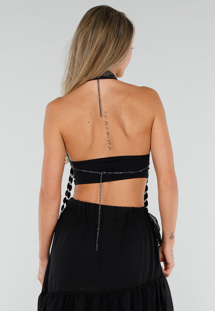 NEW120826 Zwarte Bodychain met Zwarte Stenen