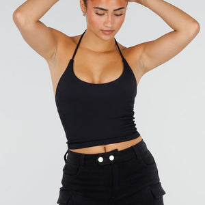 NEW120826 Zwarte Halter Sport Top met Pads